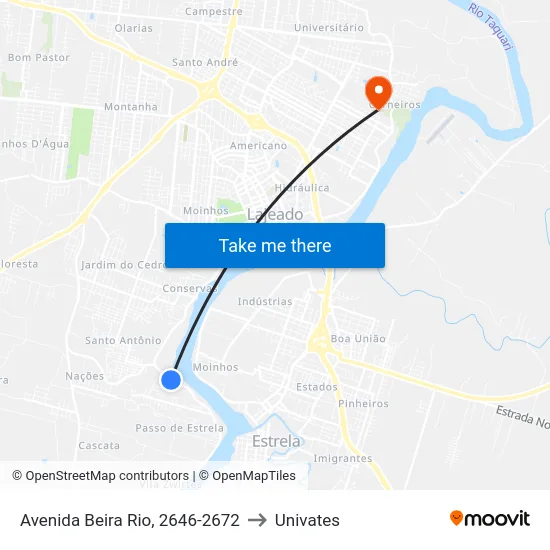 Avenida Beira Rio, 2646-2672 to Univates map