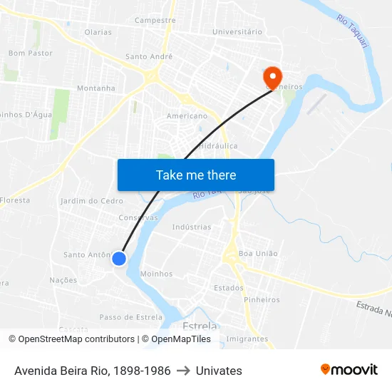 Avenida Beira Rio, 1898-1986 to Univates map