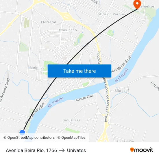 Avenida Beira Rio, 1766 to Univates map