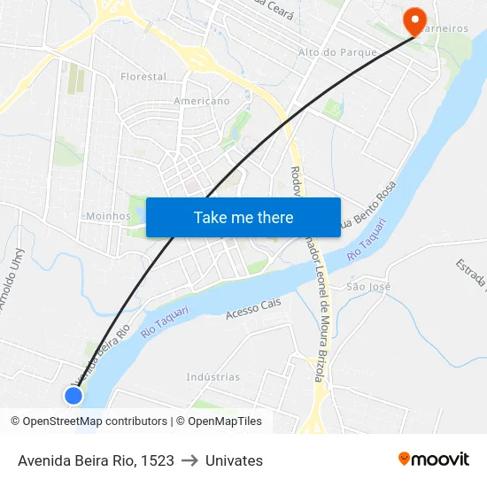 Avenida Beira Rio, 1523 to Univates map