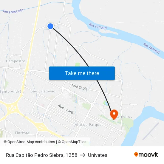 Rua Capitão Pedro Siebra, 1258 to Univates map