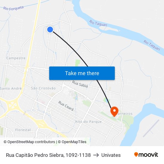 Rua Capitão Pedro Siebra, 1092-1138 to Univates map