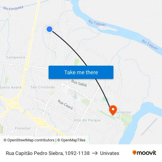 Rua Capitão Pedro Siebra, 1092-1138 to Univates map