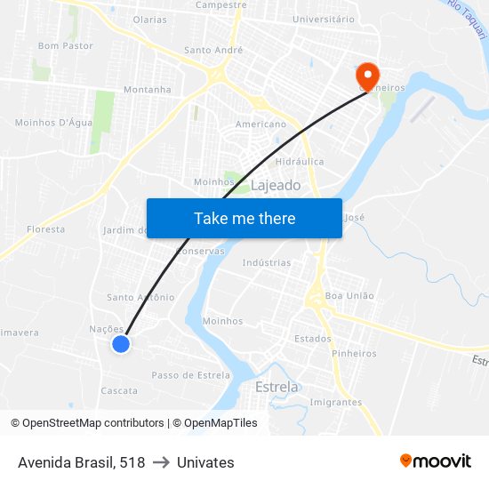 Avenida Brasil, 518 to Univates map