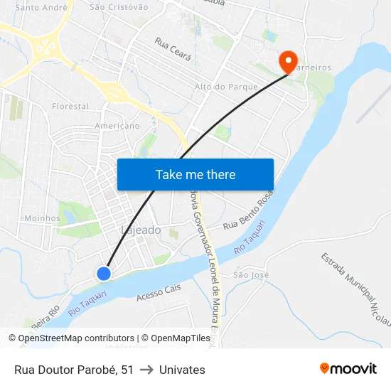 Rua Doutor Parobé, 51 to Univates map