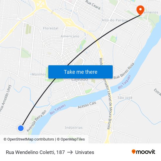 Rua Wendelino Coletti, 187 to Univates map