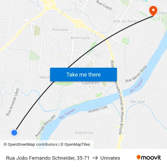 Rua João Fernando Schneider, 35-71 to Univates map