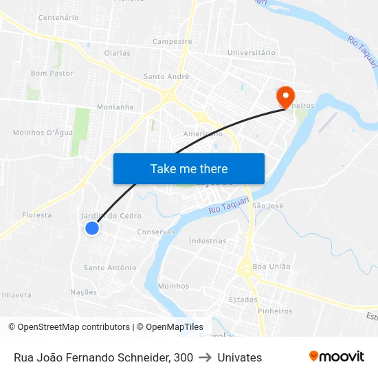 Rua João Fernando Schneider, 300 to Univates map