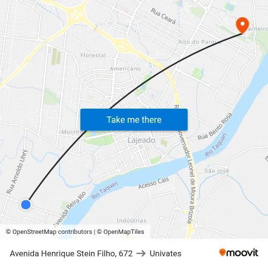 Avenida Henrique Stein Filho, 672 to Univates map