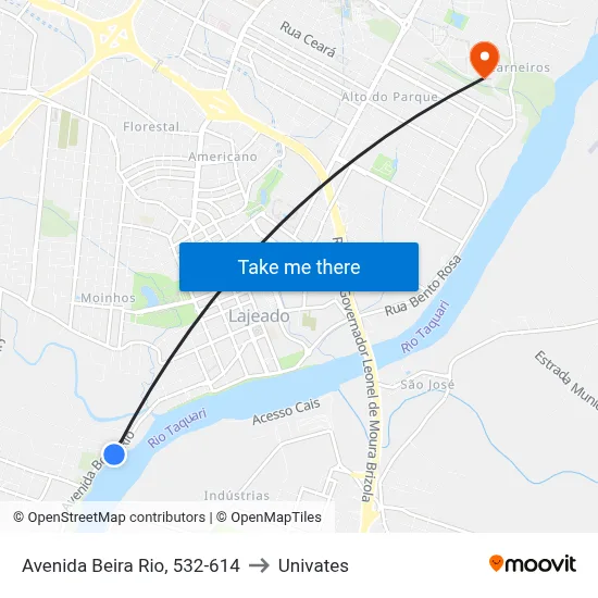 Avenida Beira Rio, 532-614 to Univates map