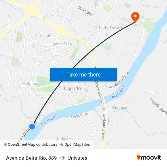 Avenida Beira Rio, 889 to Univates map
