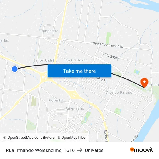 Rua Irmando Weissheime, 1616 to Univates map