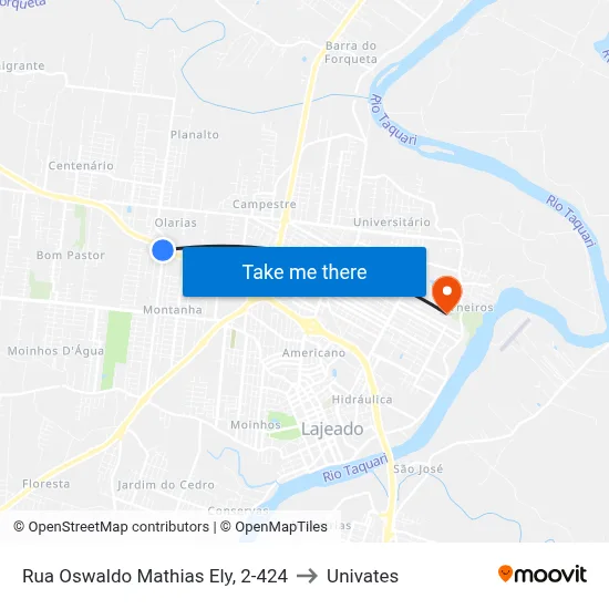 Rua Oswaldo Mathias Ely, 2-424 to Univates map