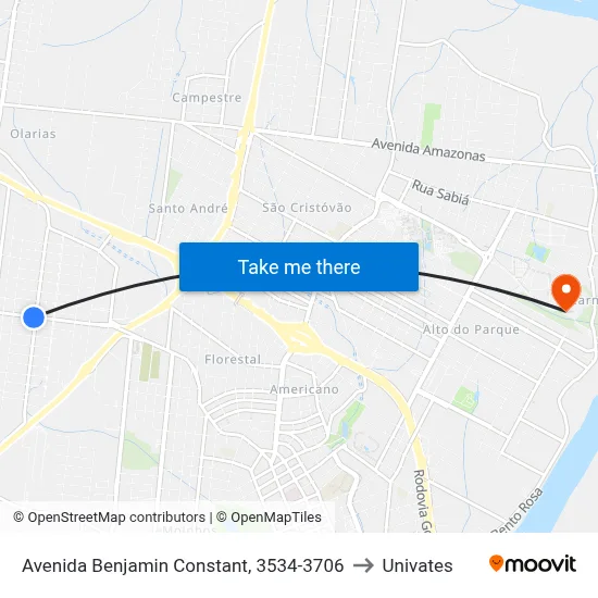 Avenida Benjamin Constant, 3534-3706 to Univates map