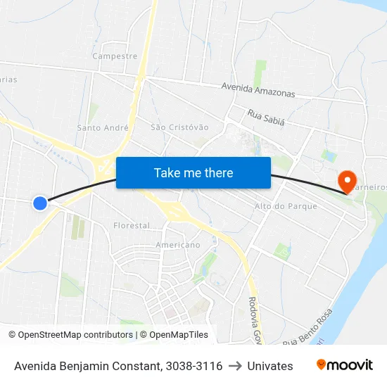 Avenida Benjamin Constant, 3038-3116 to Univates map