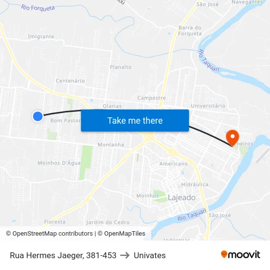 Rua Hermes Jaeger, 381-453 to Univates map