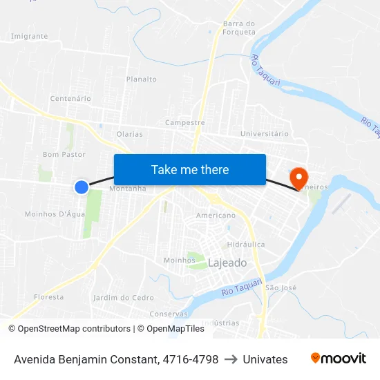 Avenida Benjamin Constant, 4716-4798 to Univates map