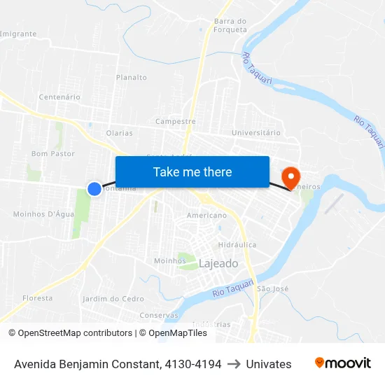 Avenida Benjamin Constant, 4130-4194 to Univates map