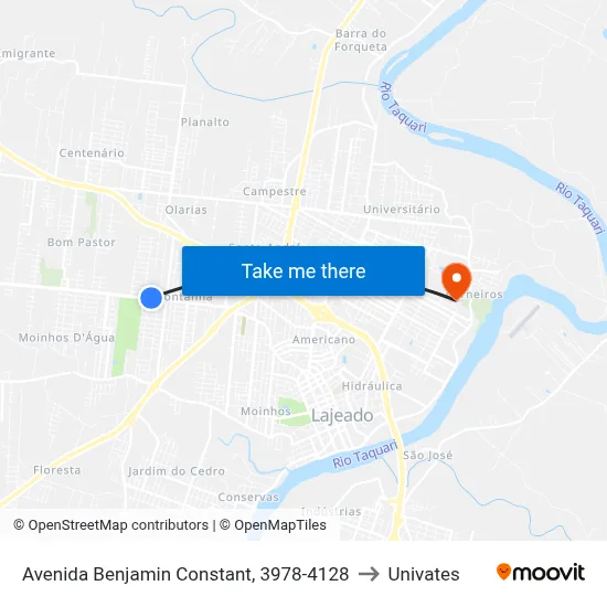 Avenida Benjamin Constant, 3978-4128 to Univates map