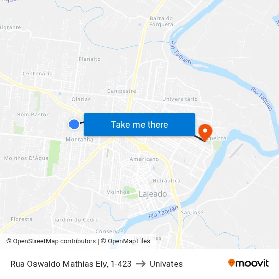 Rua Oswaldo Mathias Ely, 1-423 to Univates map