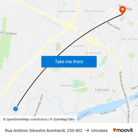Rua Antônio Silvestre Arenhardt, 250-402 to Univates map