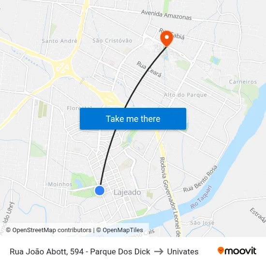 Rua João Abott, 594 - Parque Dos Dick to Univates map