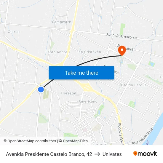 Avenida Presidente Castelo Branco, 42 to Univates map