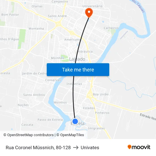 Rua Coronel Müssnich, 80-128 to Univates map