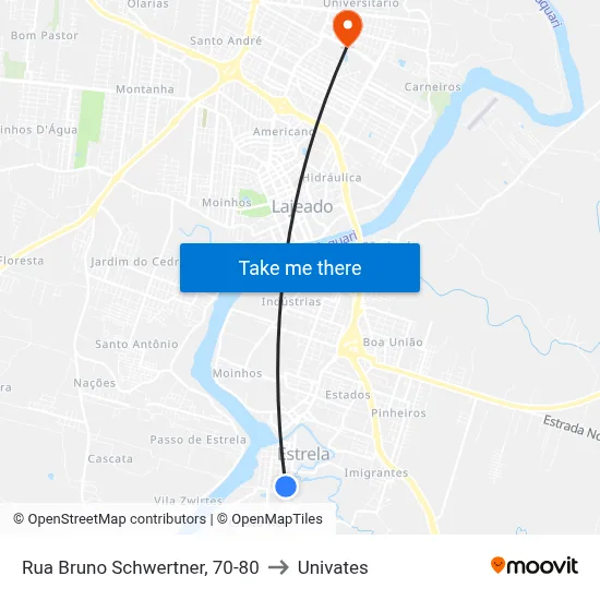Rua Bruno Schwertner, 70-80 to Univates map