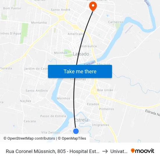 Rua Coronel Müssnich, 805 - Hospital Estrela to Univates map