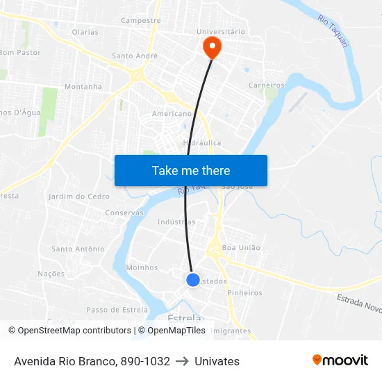 Avenida Rio Branco, 890-1032 to Univates map
