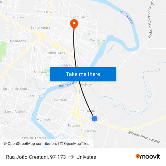 Rua João Crestani, 97-173 to Univates map