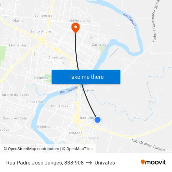 Rua Padre José Junges, 838-908 to Univates map