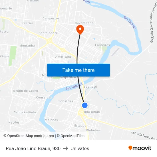 Rua João Lino Braun, 930 to Univates map