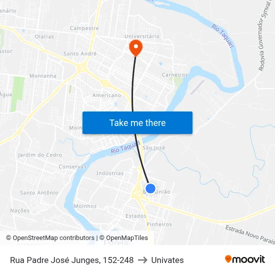 Rua Padre José Junges, 152-248 to Univates map