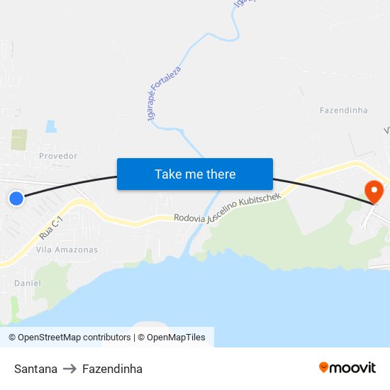 Santana to Fazendinha map