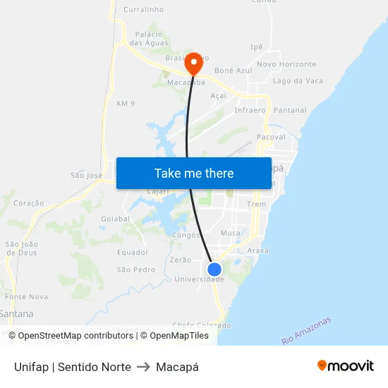 Unifap | Sentido Norte to Macapá map
