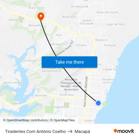 Tiradentes Com Antônio Coelho to Macapá map
