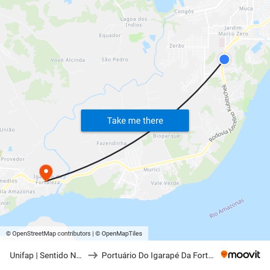 Unifap | Sentido Norte to Portuário Do Igarapé Da Fortaleza map