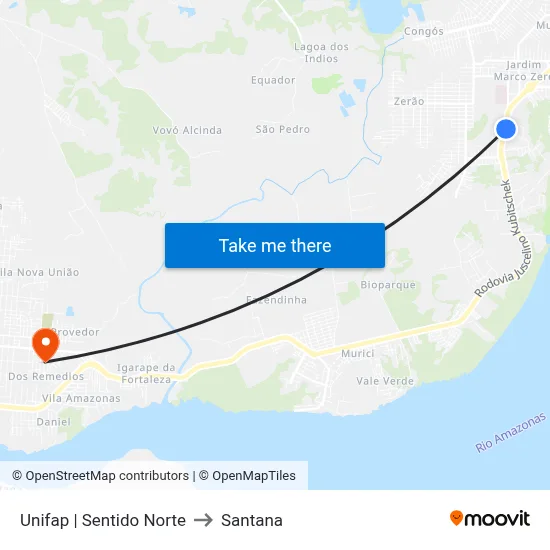Unifap | Sentido Norte to Santana map