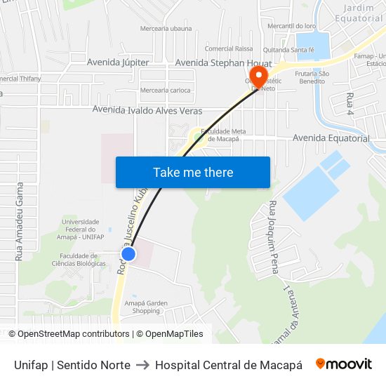 Unifap | Sentido Norte to Hospital Central de Macapá map