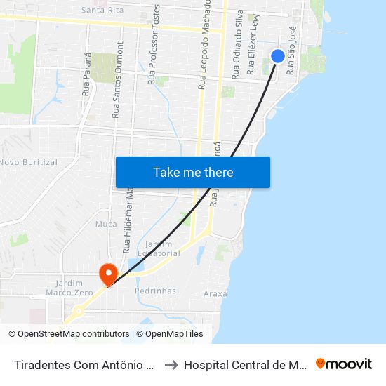 Tiradentes Com Antônio Coelho to Hospital Central de Macapá map