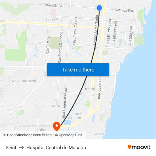 Seinf to Hospital Central de Macapá map