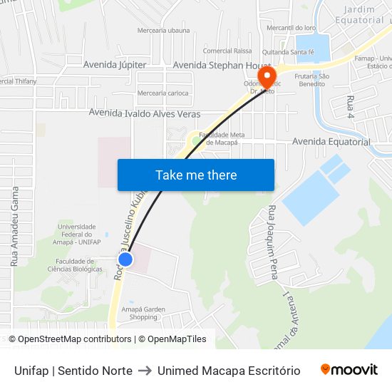 Unifap | Sentido Norte to Unimed Macapa Escritório map