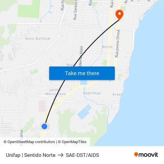 Unifap | Sentido Norte to SAE-DST/AIDS map