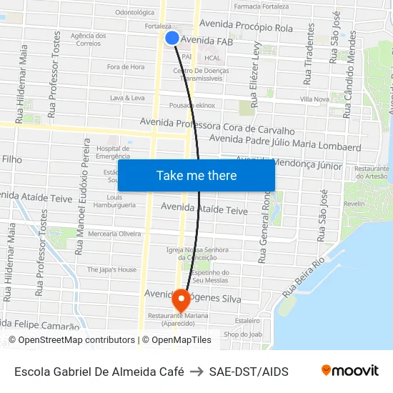 Escola Gabriel De Almeida Café to SAE-DST/AIDS map