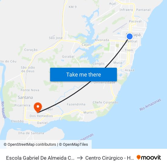 Escola Gabriel De Almeida Café to Centro Cirúrgico - HES map