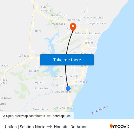 Unifap | Sentido Norte to Hospital Do Amor map