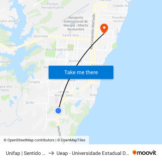 Unifap | Sentido Norte to Ueap - Universidade Estadual Do Amapá map