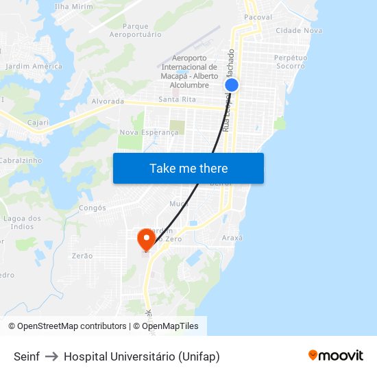 Seinf to Hospital Universitário (Unifap) map